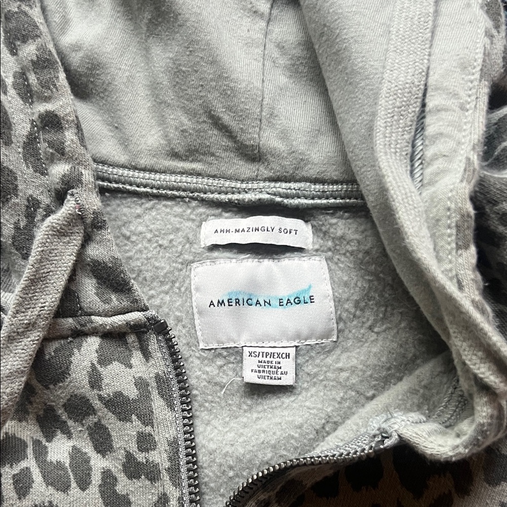 American Eagle Leopard Print Hooded Sweatshirt - greenish color - Picture 2 of 2